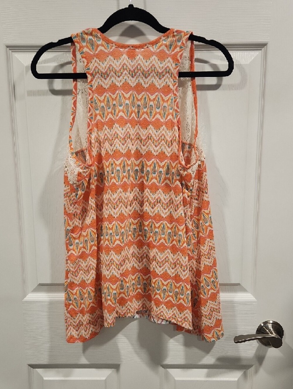 No Boundaries Orange and Cream Patterned Tank with Crochet Yoke - Picture 6 of 6